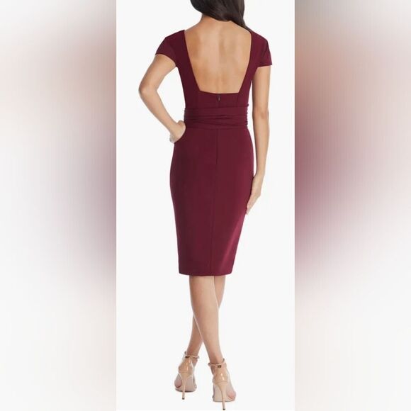 Dress The Population Dana Wrap Waist Midi Cocktail Dress NWT size XXL Burgundy - Picture 2 of 6